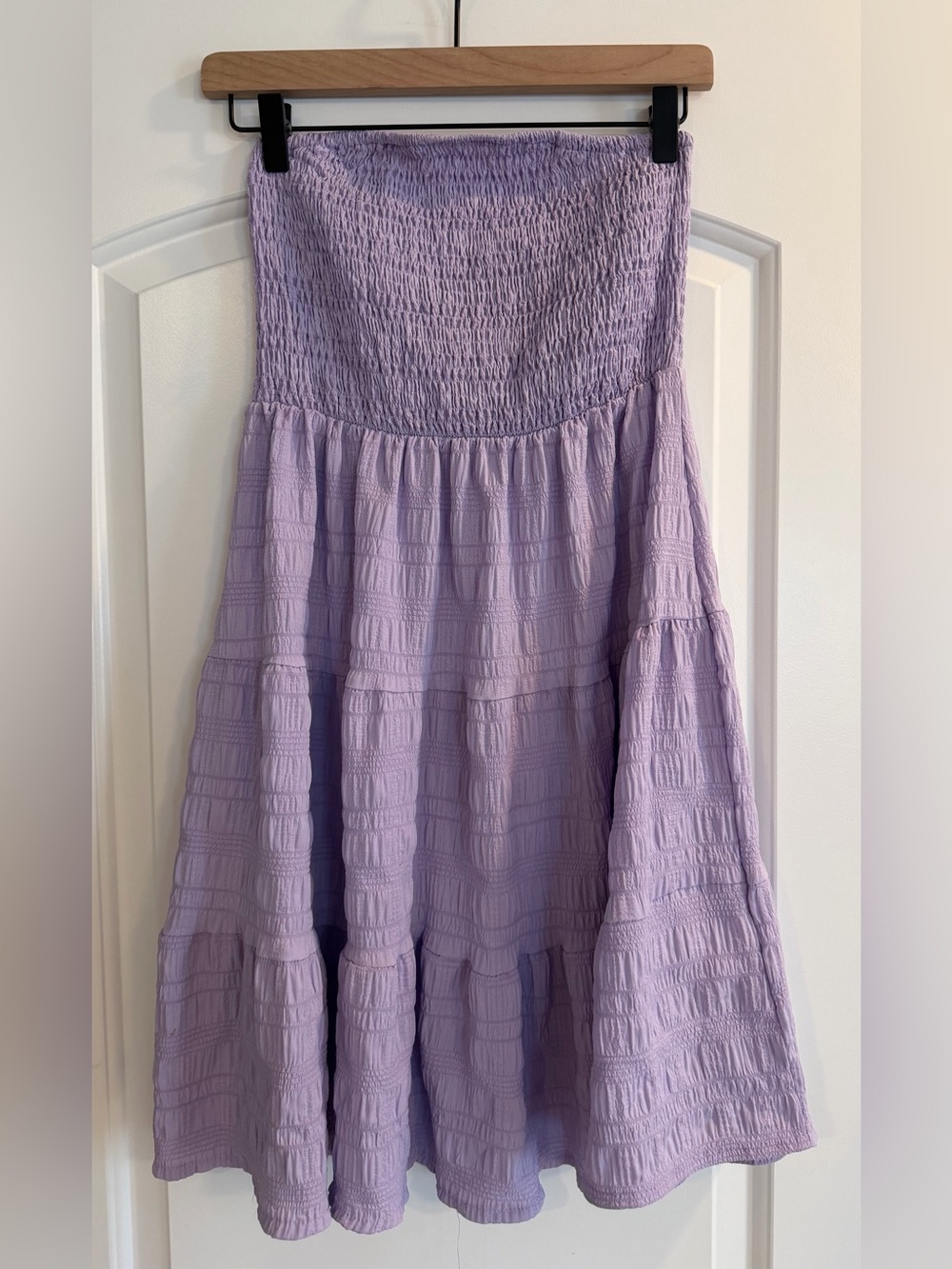 Lavender Smocked Strapless Maxi Dress
